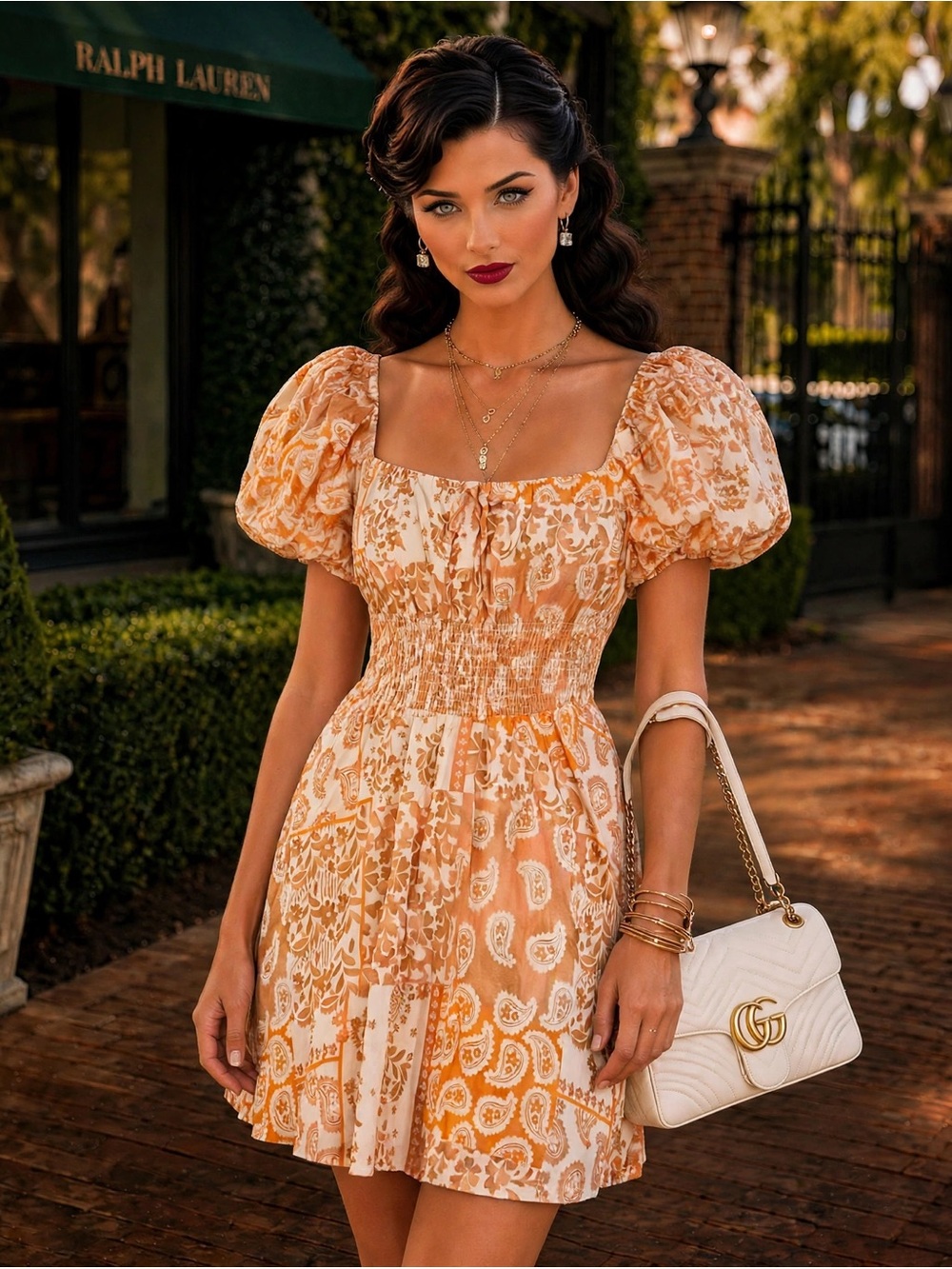 Francesca's Collections Peach Floral Puff-Sleeve Mini Dress